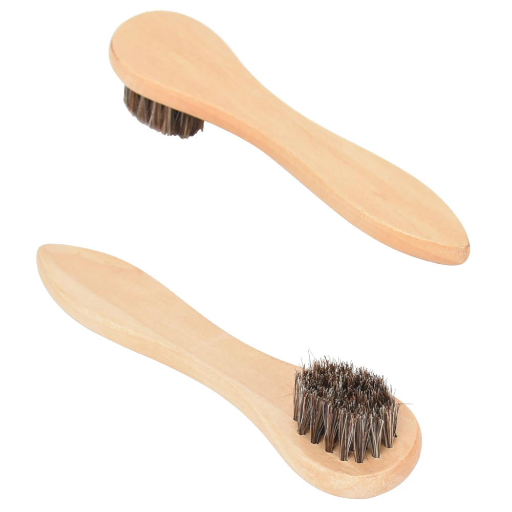 Custom 3 in 1 multifunctional wooden handle sneaker shoes brush cleaner horse hair wholesale