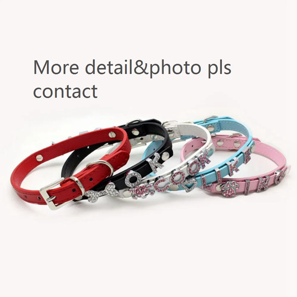 Adjustable PU Leather Dog Collar Bling Full Diamond DIY Name Letters Personalized Luxury Rhinestone Dog Collar for Small Dogs