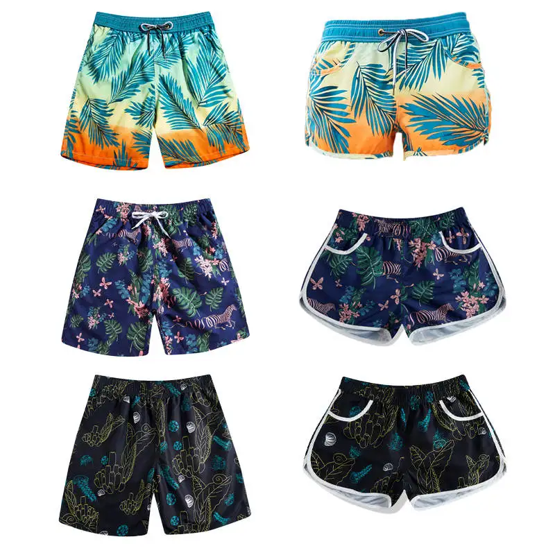 
High quality custom pocket breathable beach shorts men swim shorts printing couples matching swimwear 