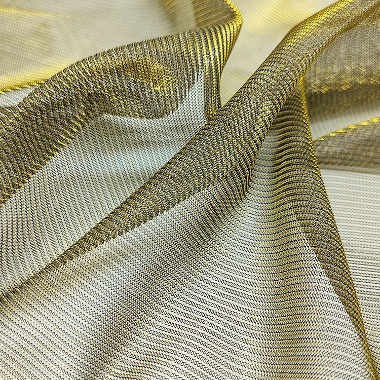 New Design Metal Fiber Material Mesh Fabric For Clothing, Fashion Gold Metallic Knit Fabric For Dresses/