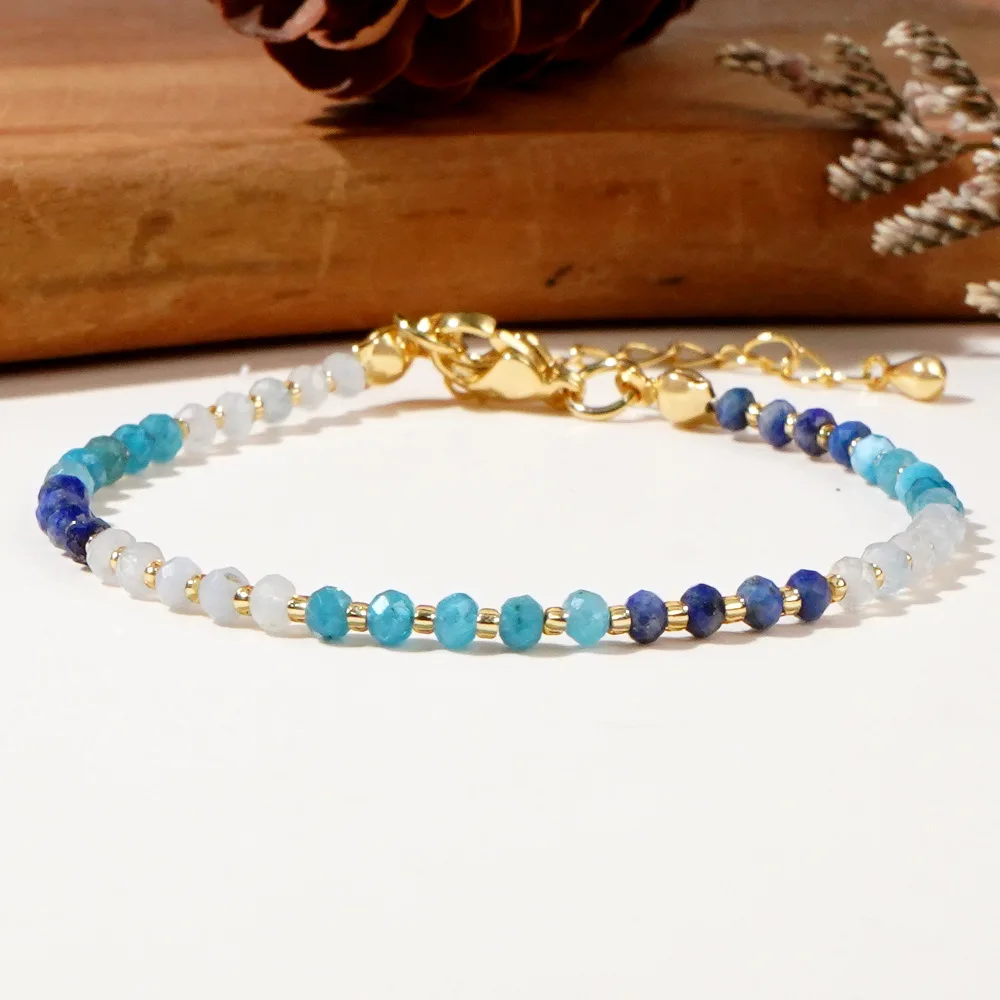 Go2boho Women Natural Stone Fashion Jewelry Blue Semi-Precious Stone String Glass Beaded Bracelets Boho New Gemstone Chains