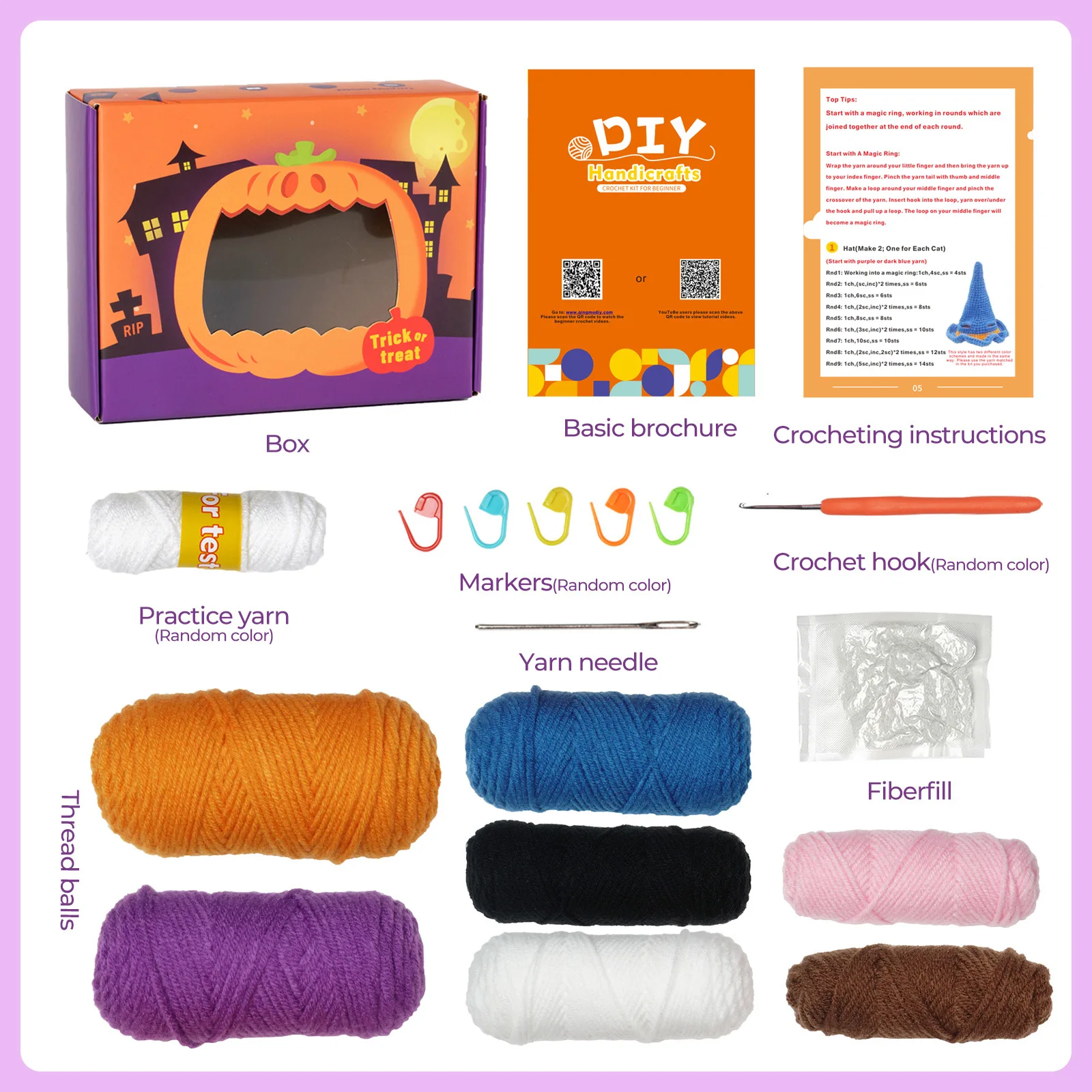 Halloween Cat DIY Knitting Crocheting Crafts Beginners Crochet Kit for Adults with Step-by-Step Video Tutorials