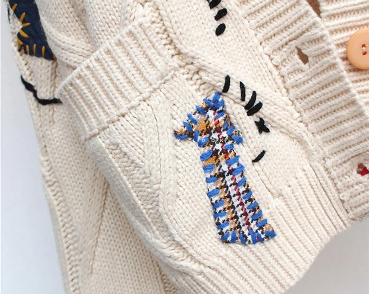 Custom Logo Retro Plus Size Embroidery Cardigan Knitted Sweater Ladies Jacquard Sweaters Women Cardigan With Pockets