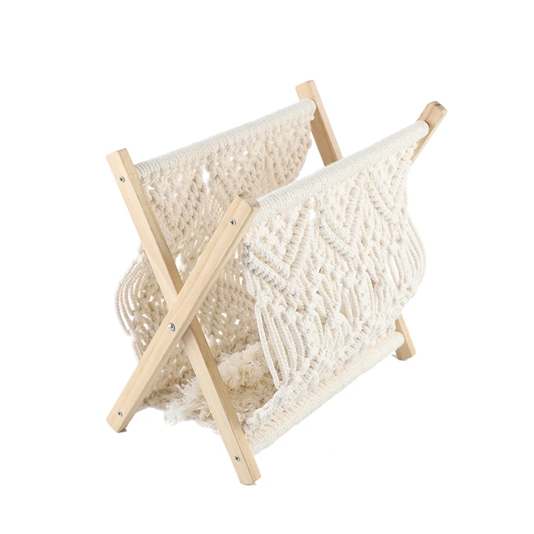 Extra large rope woven baskets for storage cotton with lace tassel wood stick natural cotton rope woven baskets for organizing