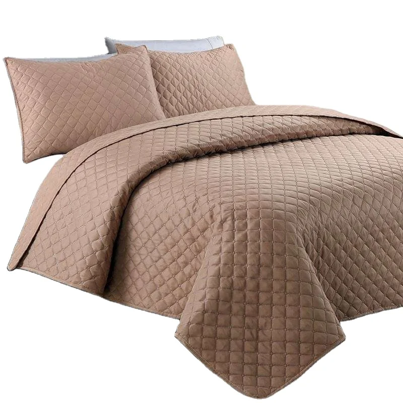 Grid Style Plain Color Polyester Ultrasonic Queen Size Quilt Quilted Material