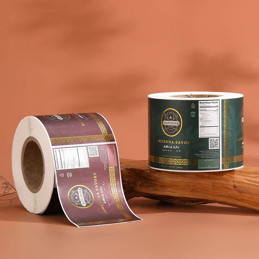 personalized logo custom printing gold foil labels self adhesive paper stickers for food products packaging