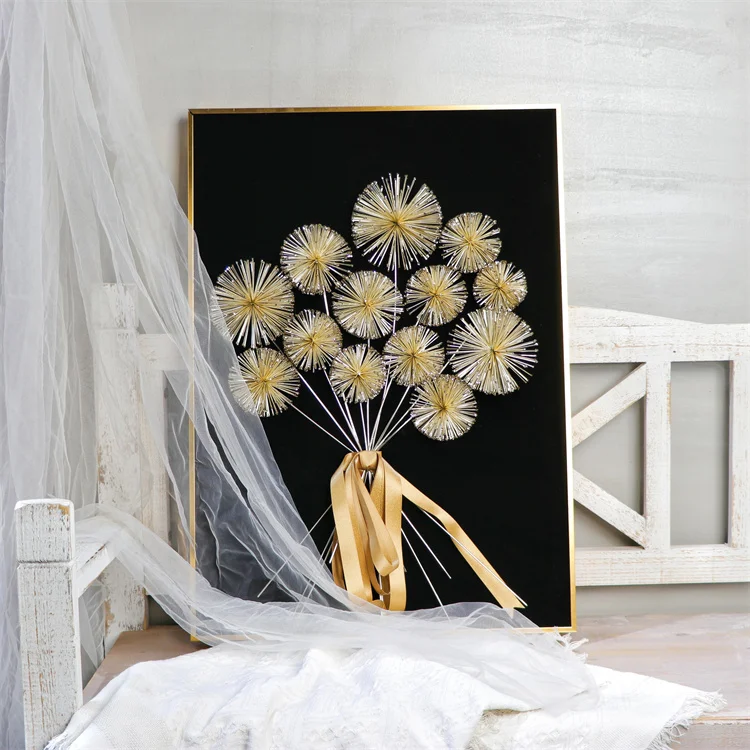 Wall hanging painting 3D three-dimensional bouquet black and gold color senior hanging painting home office decoration