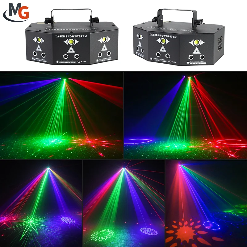 Disco Laser Light 9 Eye DJ Party Projector Laser Lights Voice Control LED Lazer Strobe For Sale Club
