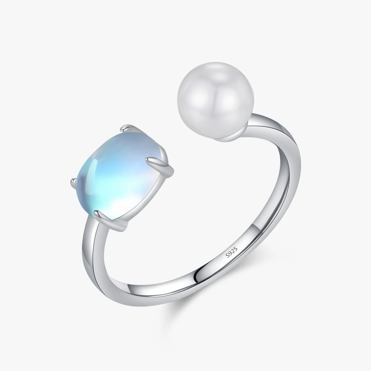S925 sterling silver French style Shijia crystal pearl ring, female actress elegant moonlight stone adjustable ring