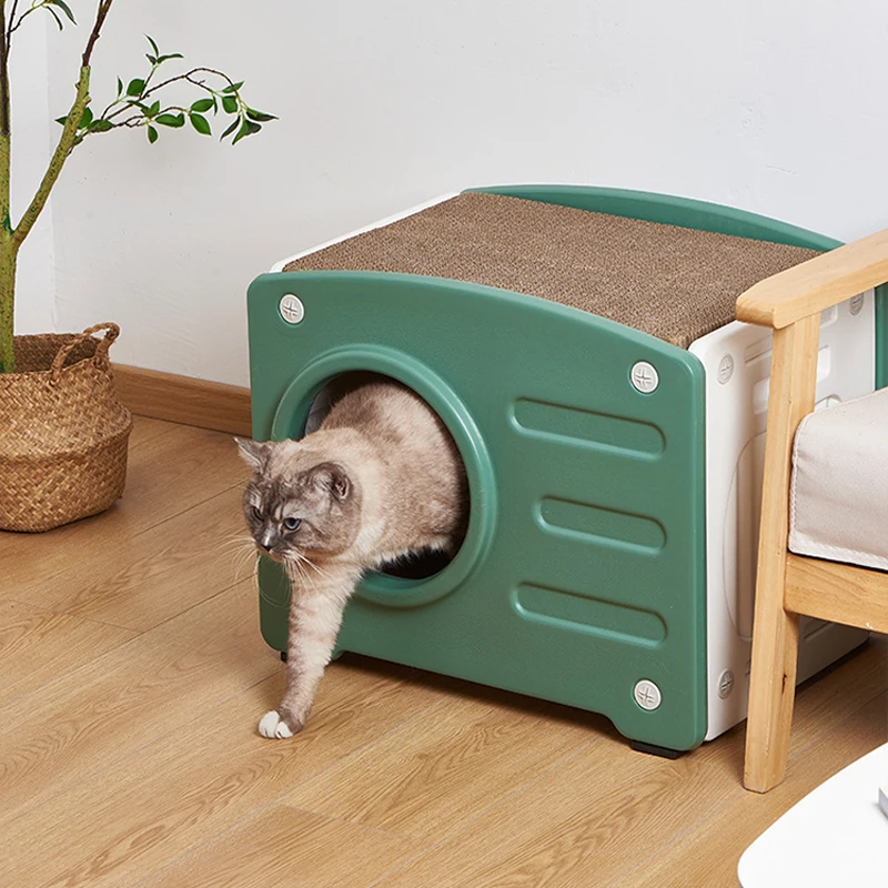 Fully-enclosed Plastic Washable Gatos Cat Villa Cage Cardboard Scratcher Optional Pet Bed House Cat Nest