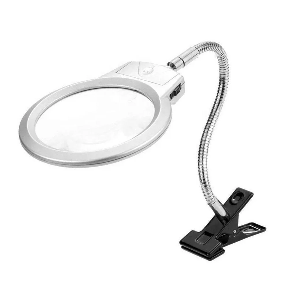 Desktop LED Magnifier reading Magnifier with LED Dual lens fixed by clamp flexible metal hose