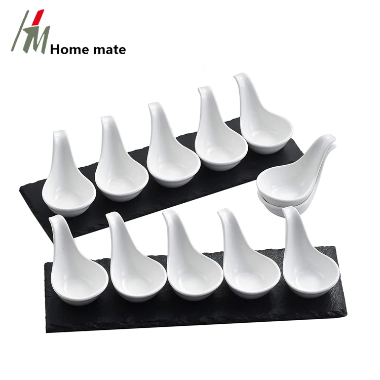 Тарелка с керамическими ложками для суши закусок аппетита оливковый сланец