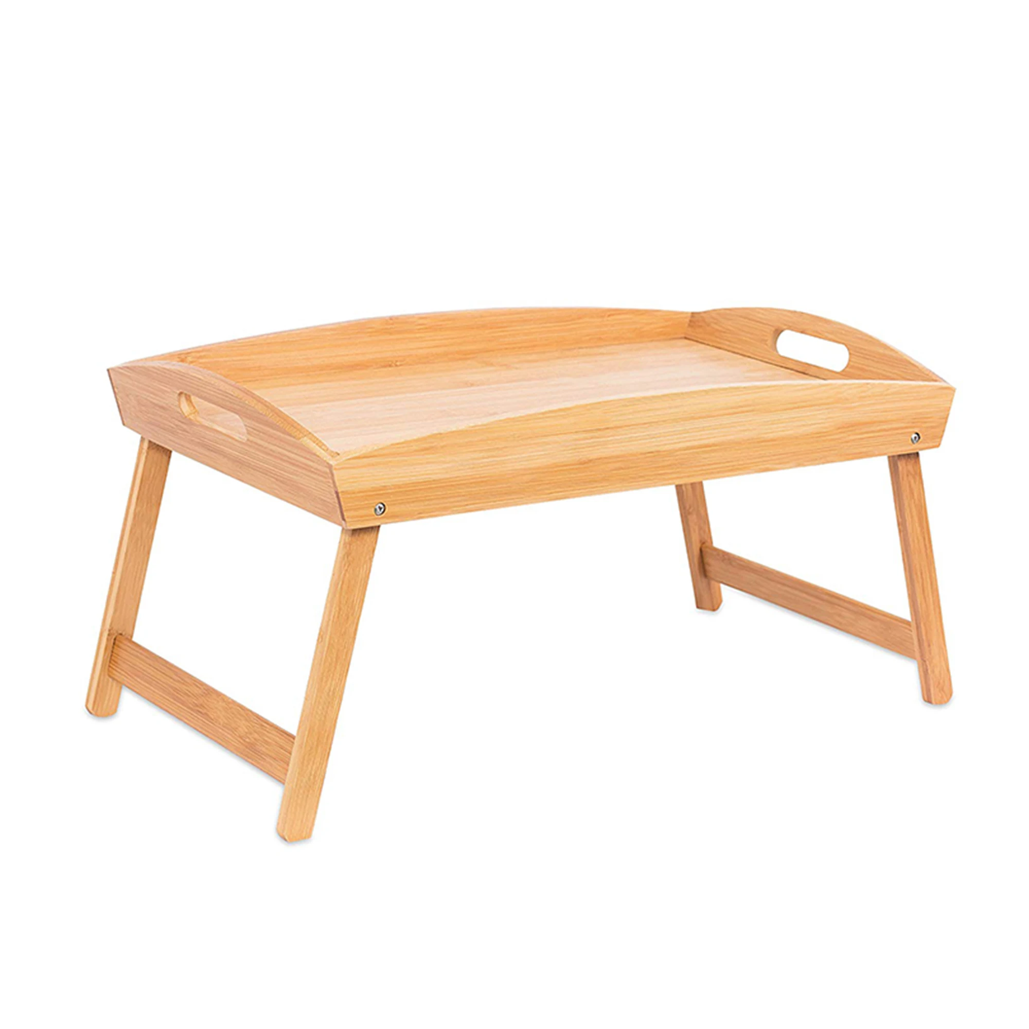 Natural Eco-Friendly Bamboo Wooden Serving Tray Adjustable Bed Table Breakfast Trays With Foldable Legs