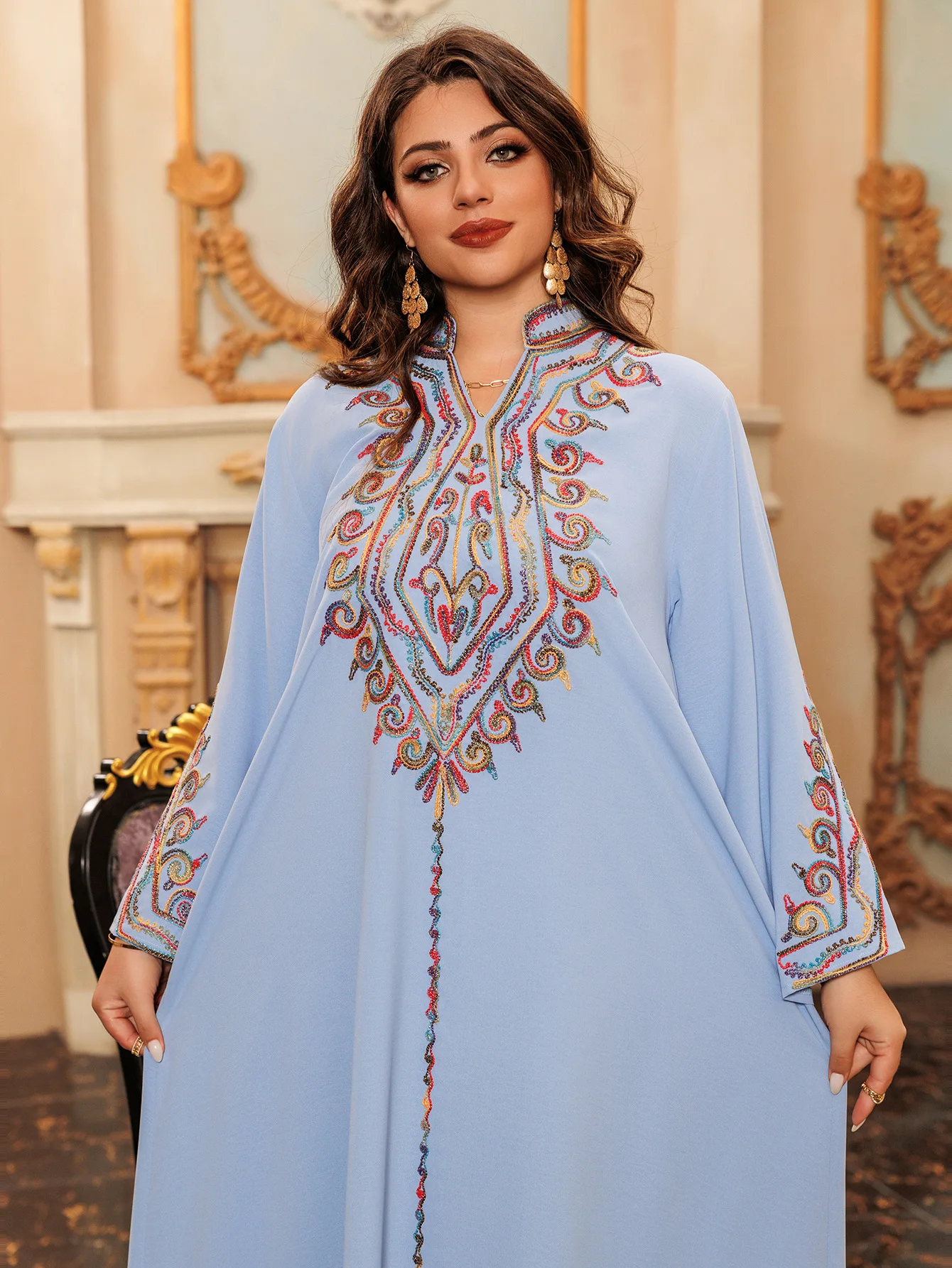 Middle East abaya Muslim elegant embroidered dress abaya pull over Arab jalabiya