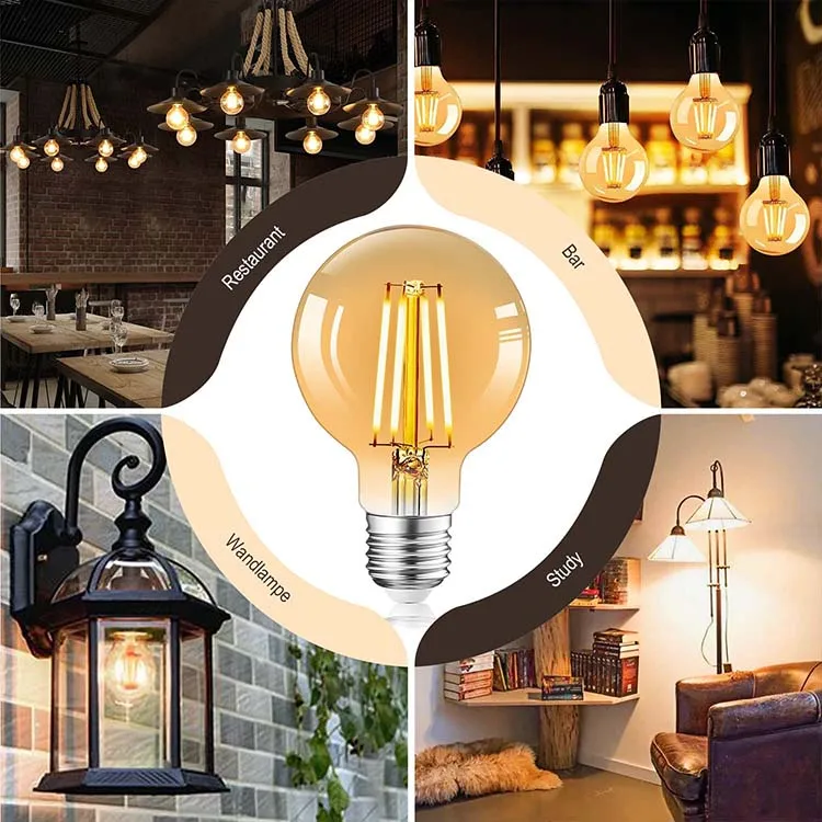 Decoration 110V 220V  2200K 2700K E27 E26 G95 Decorate LED filament AmberEdison light bulbs