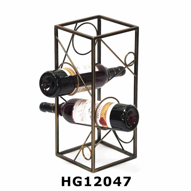 2022 Popular Hot Selling Vintage Decorative Square Shape Metal Decoration Wine Bottle Holder Geometric Wine Rack