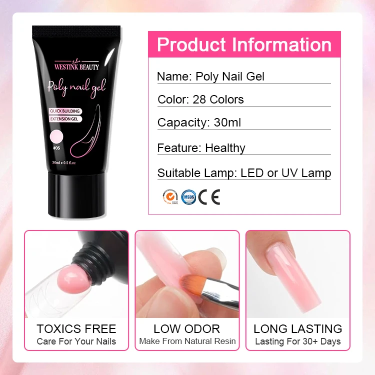 Hot selling nude polygeling 30ml uv build gel acrylic gel  28 colors for nail extension