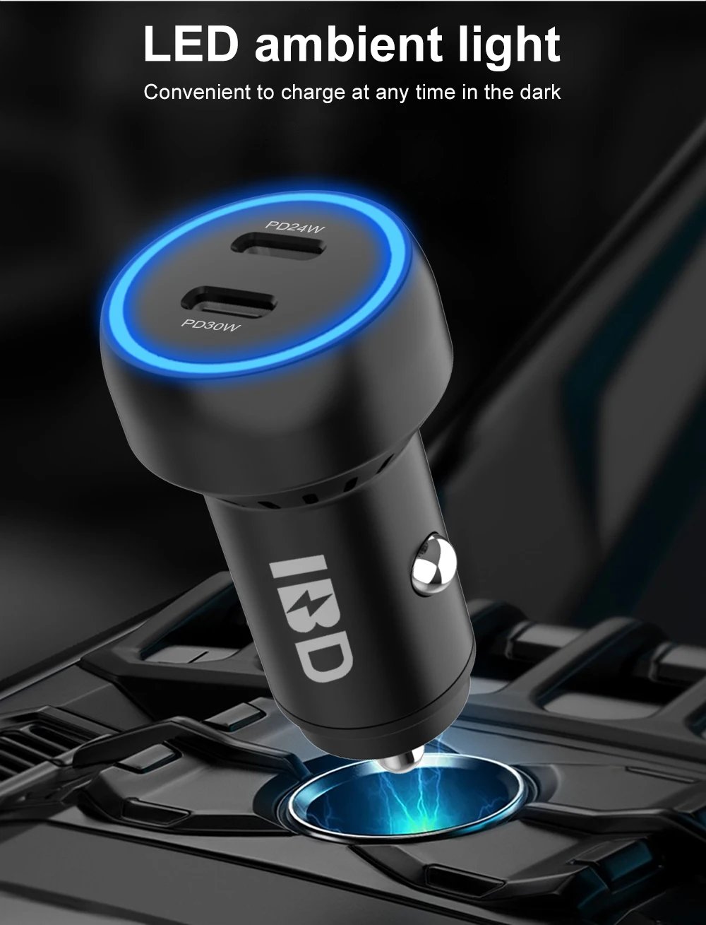 IBD352 54W 2022 Fast Charging Mobile Phone Charger 2 Ports PD Dual Type C Laptop Car Charger Adapter For Iphone13