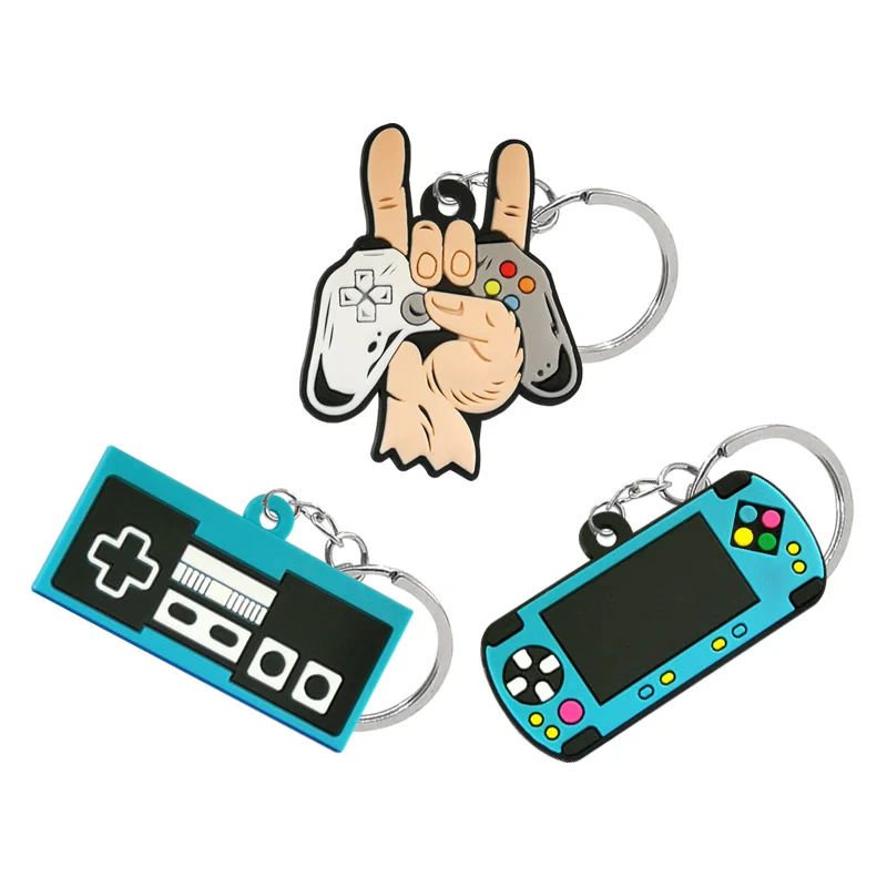 Wholesale 2D Rubber Keychain Game Controller Key Ring Gamepad Joystick Cartoon Key Holders Fit Kids Children Keys Trinkets
