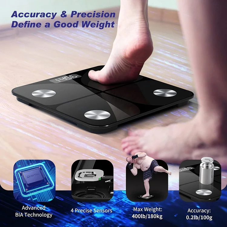 Smart App Android IOS Weighing Scale 180kg/396lb LED  Fat Balance Digital Electronic BMI Digital Body Weight Bathroom Scale