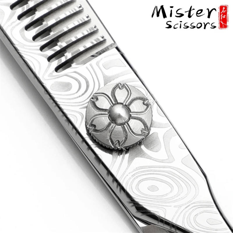 Damascus Pattern Professional SUS440C Stainless Steel  Barber Scissors V-shape Teeth Thinning Scissors