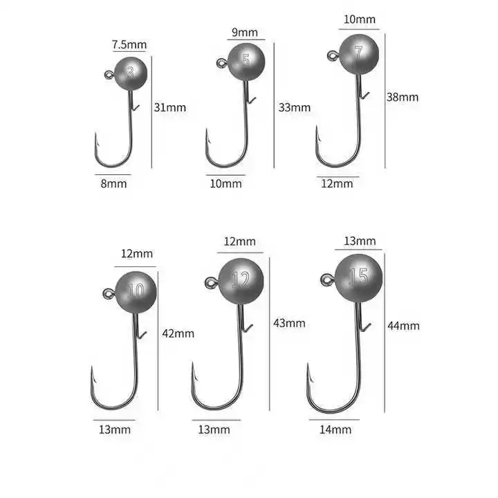 New 3G-20G Jig Head Fishing Hook High Carbon Steel Soft Bait & Saltwater Lure Anti-Bait Lead Hook for River Fishing