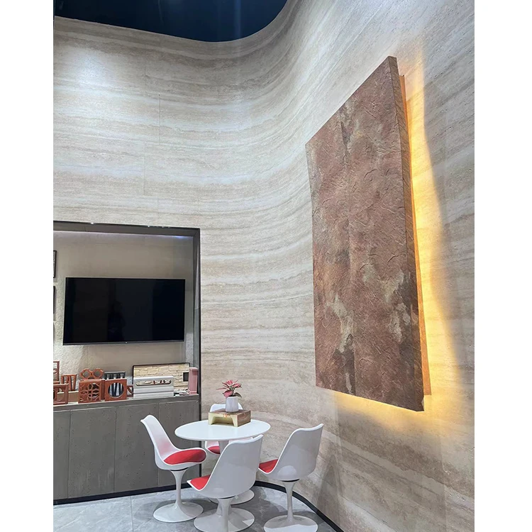 MCM Wholesale Price Linear Travertine Veneer Sheet Stone Panel For Interior Exterior Wall Cladding