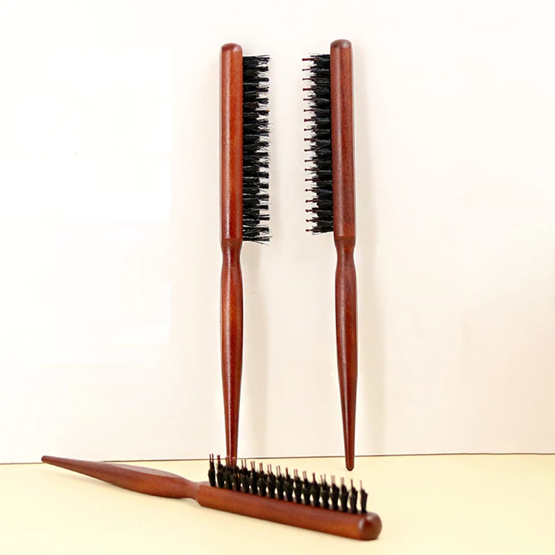 Professional Wood Handle Teasing Hair Brush Salon Hairstyling Comb 3 Rows Nylon Bristles Teasing Hair Brush