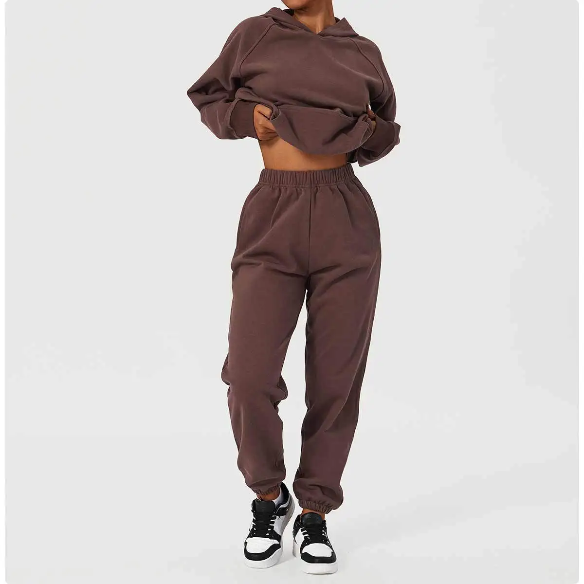 Fall Winter Sportswear with Fleece Womens Hoodies Jogger Set Women Training Wear sweatsuit set tracksuit