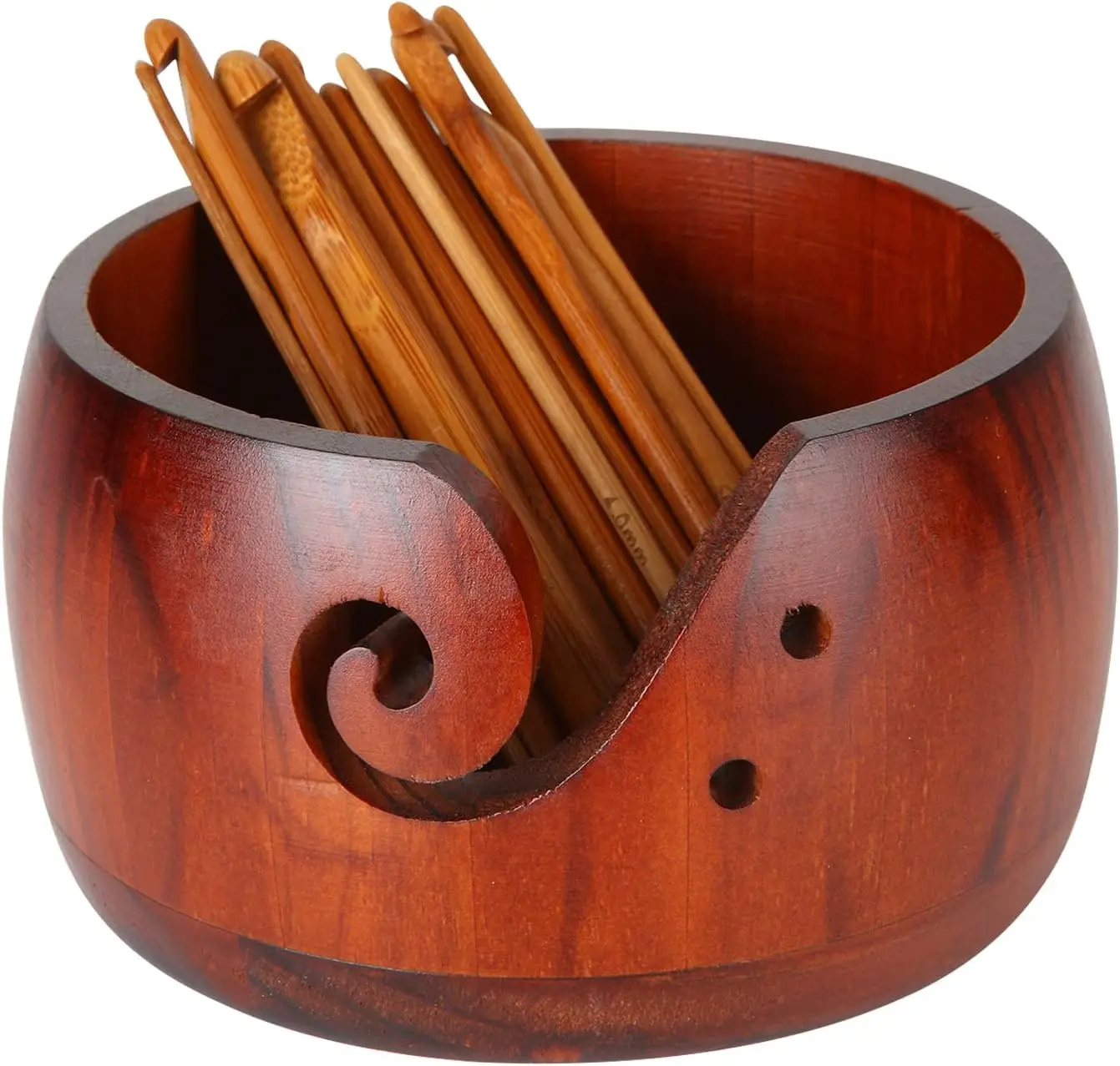 Wooden Crochet Yarn Bowl, Yarn Knitting Bowl with 12 Pcs Bamboo Crochet Hooks for Crocheting, Gift for Mom Grandma
