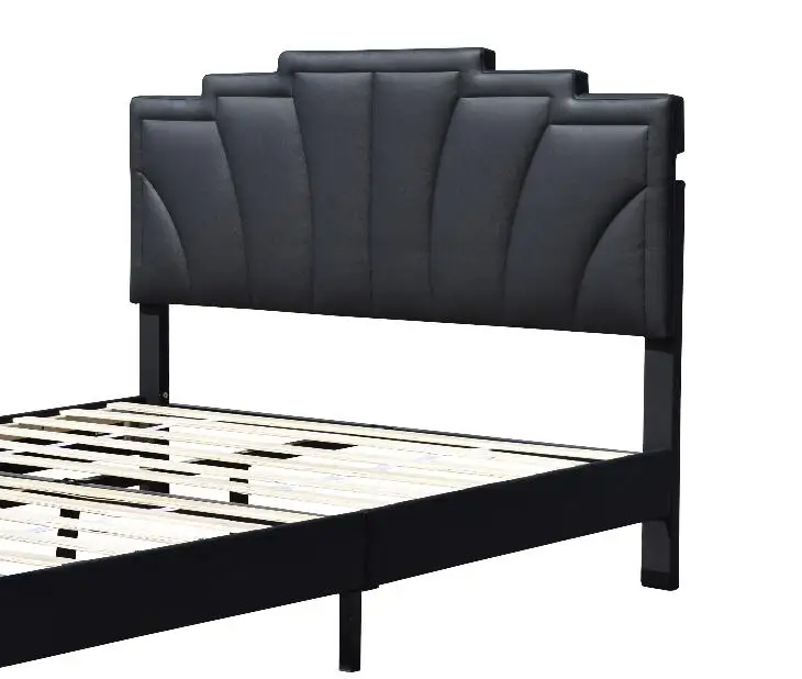 New Design American Style Queen Size Black Leather Bed Frame for Home Furniture