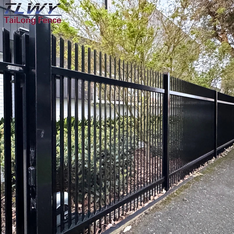 Modern Steel Metal Fence Panel Powder-Coated Zinc Steel Galvanized Square Pipe Easy Low Black Flat Top Rail Fence
