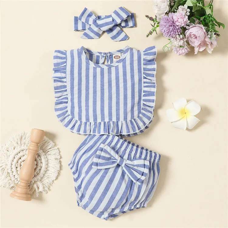 newborn baby girl clothes  summer sleeveless stripe 3pcs toddle girls outfits