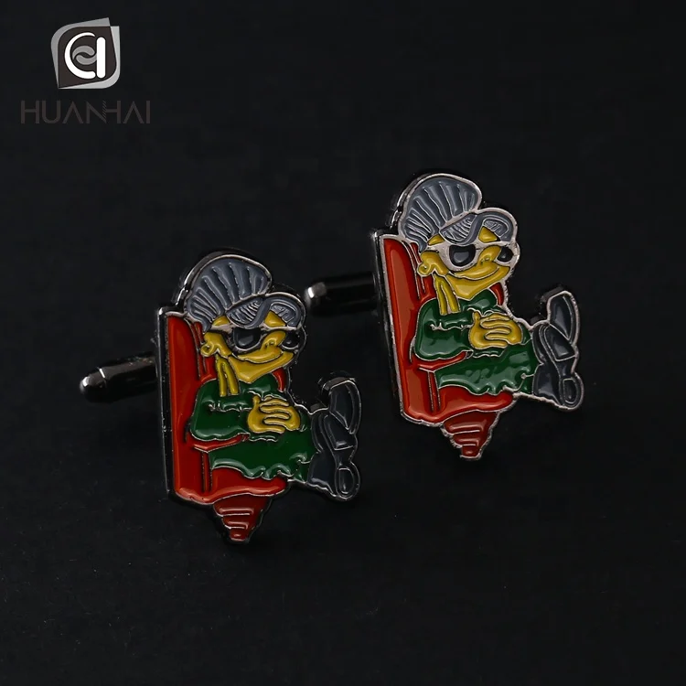 customized black nickel plated metal cute character logo enamel brass personalised cufflinks