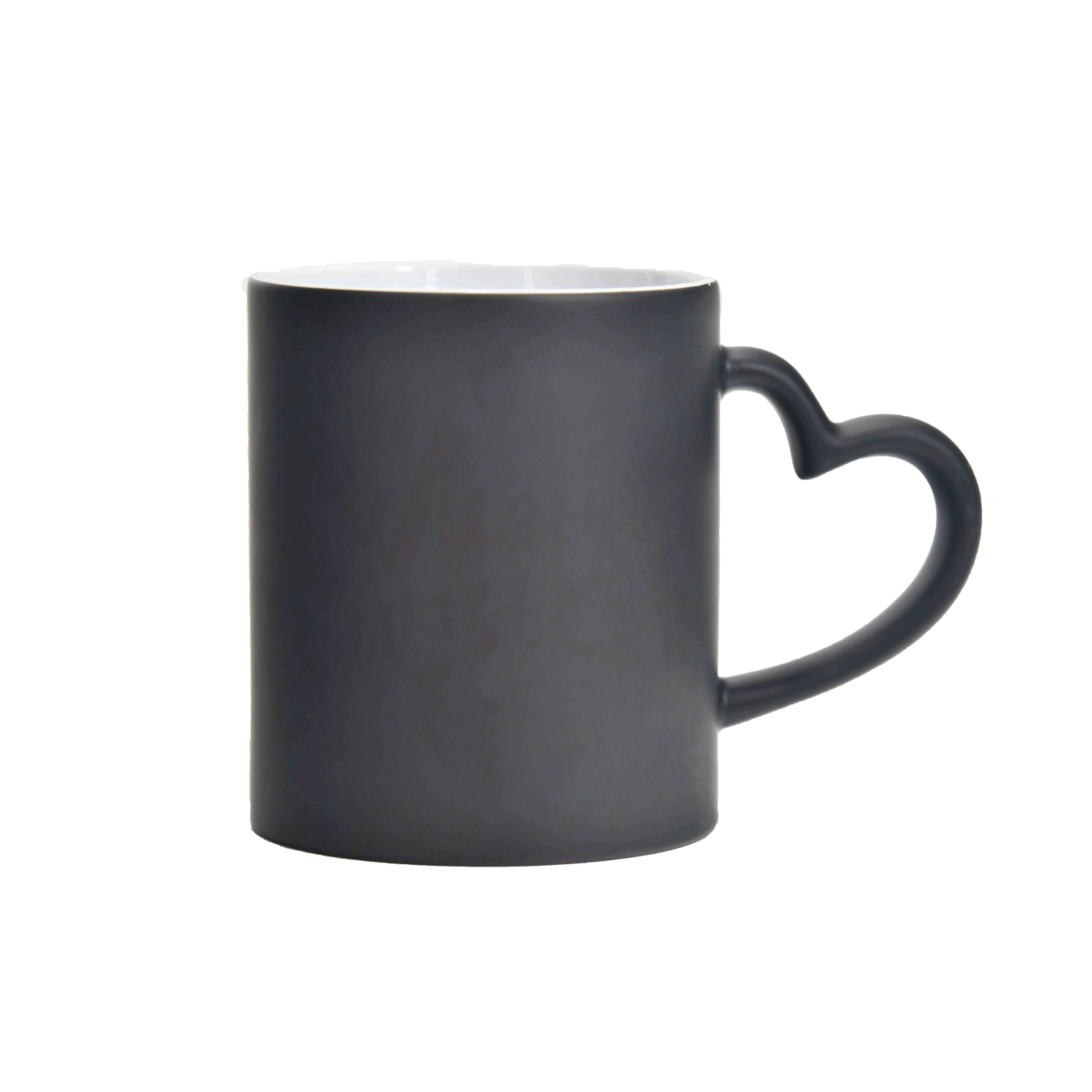 Custom logo ceramic hot water sublimation heat sensitive color changing magic mug with heart shape handle Ceramic coffee mug cup
