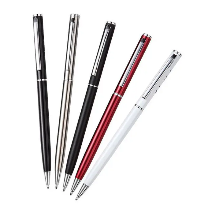 OEM custom logo office supplies slim thin twist ballpoint metal pen with high quality