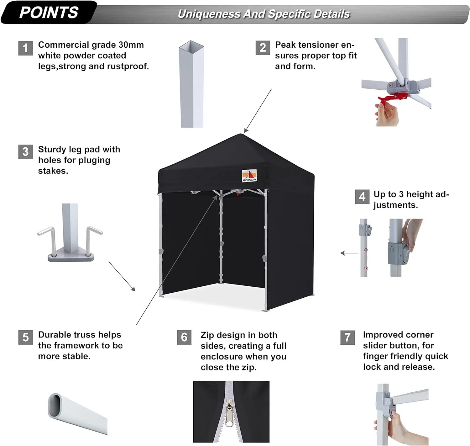 ABCCANOPY Tonnelle /Tente /Barnum 1.5X1.5m Avec 3 Cloisons Amovibles Noir Chapiteau Pliant Tonnelle Stand Paddock Reception