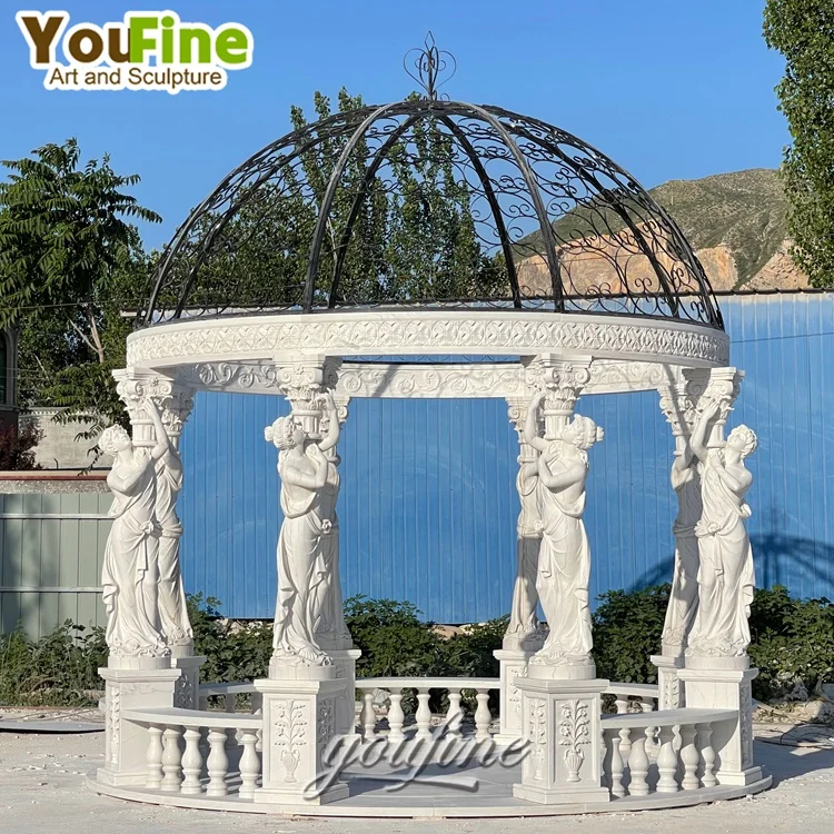 Outdoor Lady Statue Hand Carved Garden Marble Garden Gazebo