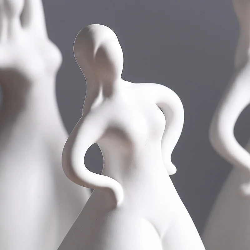 Nordic modern decorative creative abstract dancer girl white ceramic figurine statues pieces model decoration art sculpture