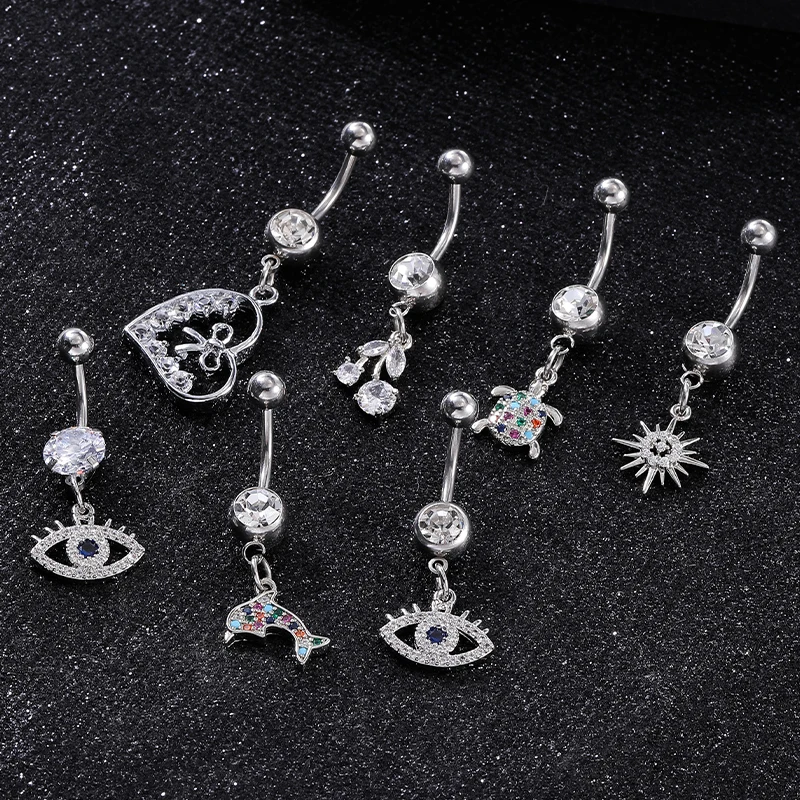 POENNIS 316L Belly Rings Stainless Steel Devils Eye Zircon Belly Button Ring Dolphin Navel Rings For Women Wholesale Piercing