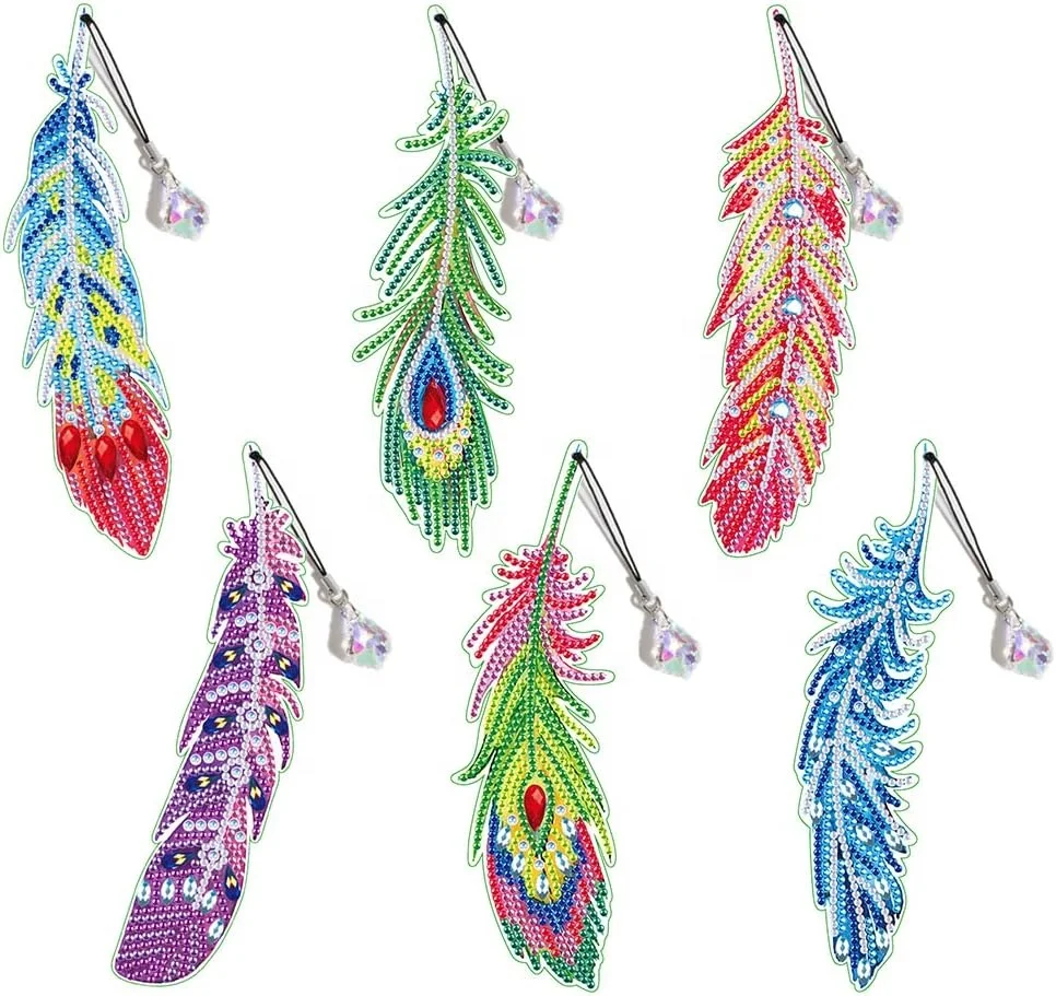 Handmade Diamond Embroidery Cross Stitch Craft Gifts 3D/5D DIY Feather Crystal Diamond Painting Bookmark Funny Novelty Bookmark