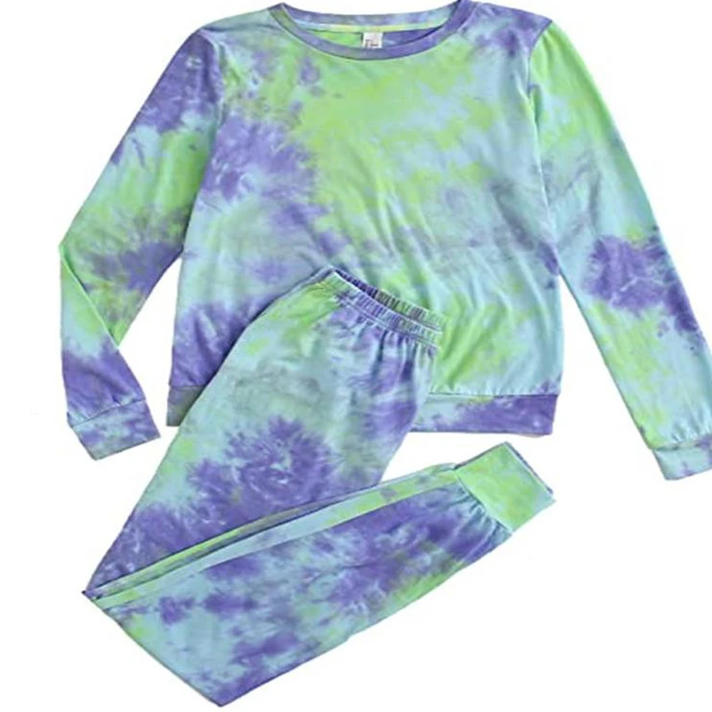 Лидер продаж 2021, Женский пижамный комплект из футболки с круглым вырезом и длинными рукавами и брюк