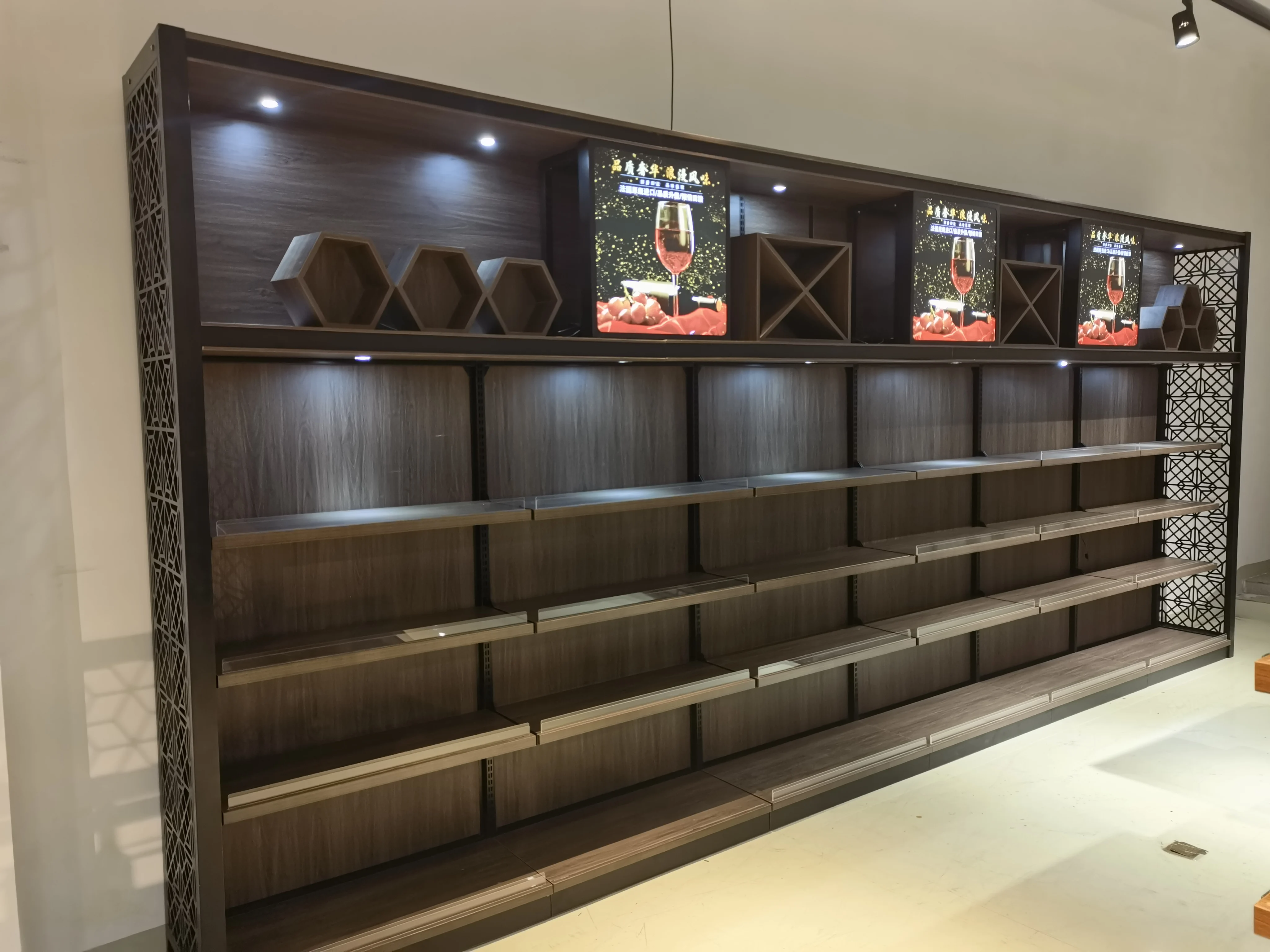 customized size  metal Wood convenience store rack Texture Grocery Rack supermarket shelf