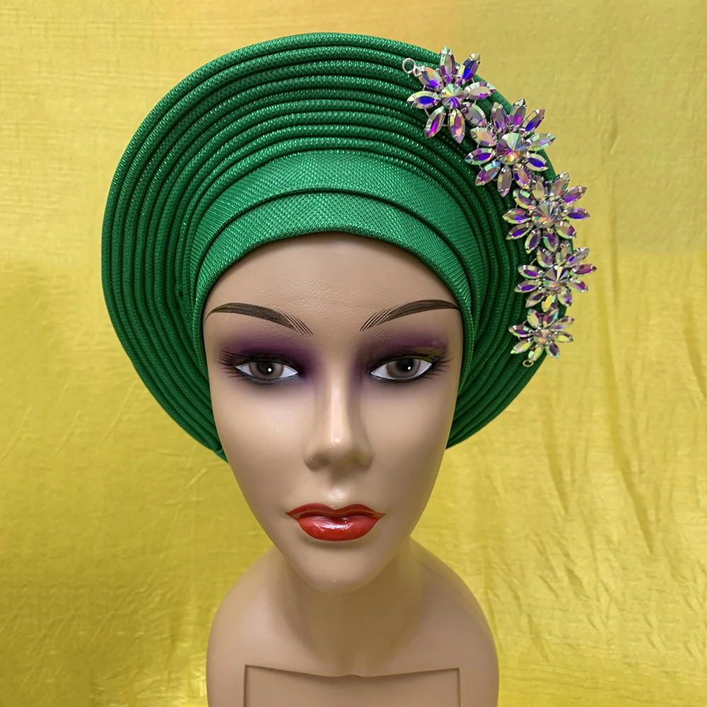 --- Модная оранжевая Свадебная Автоматическая головная повязка Gele для Африканской Нигерии Aso Ebi тюрбан