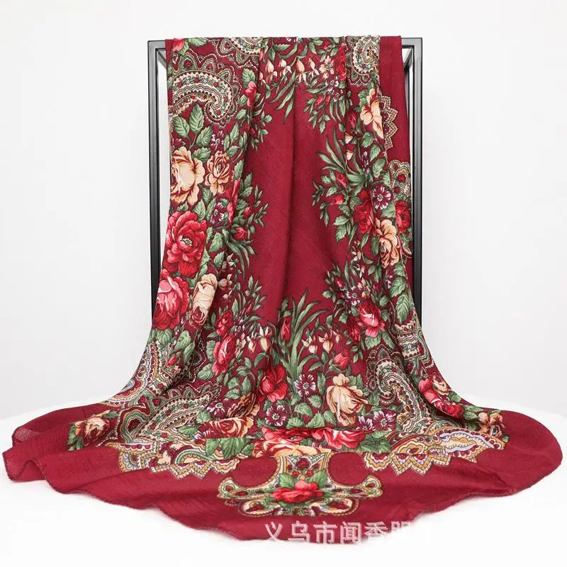 new ethnic wind 85cm large square scarf cotton turban bib autumn and winter warm scarf spring and summer sunscreen shawl