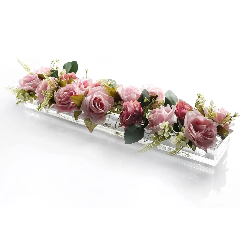 New Clear Long Rectangular Acrylic Vase for Dining Table Centerpiece Acrylic Floral Wedding Decorative Flower Vase