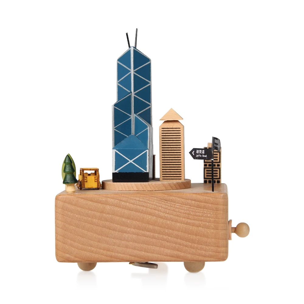 Hongkong Bank of China Tower shaped small wooden music box
