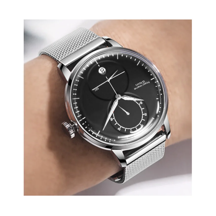 Luxury all stainless steel calendar power show small second hand men mechanical wristwatch