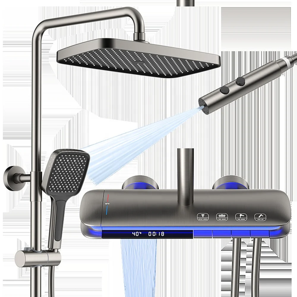HOT design Smart LED light digital display piano thermostatic SPA rain shower mixer brass shower faucet  bathroom shower set