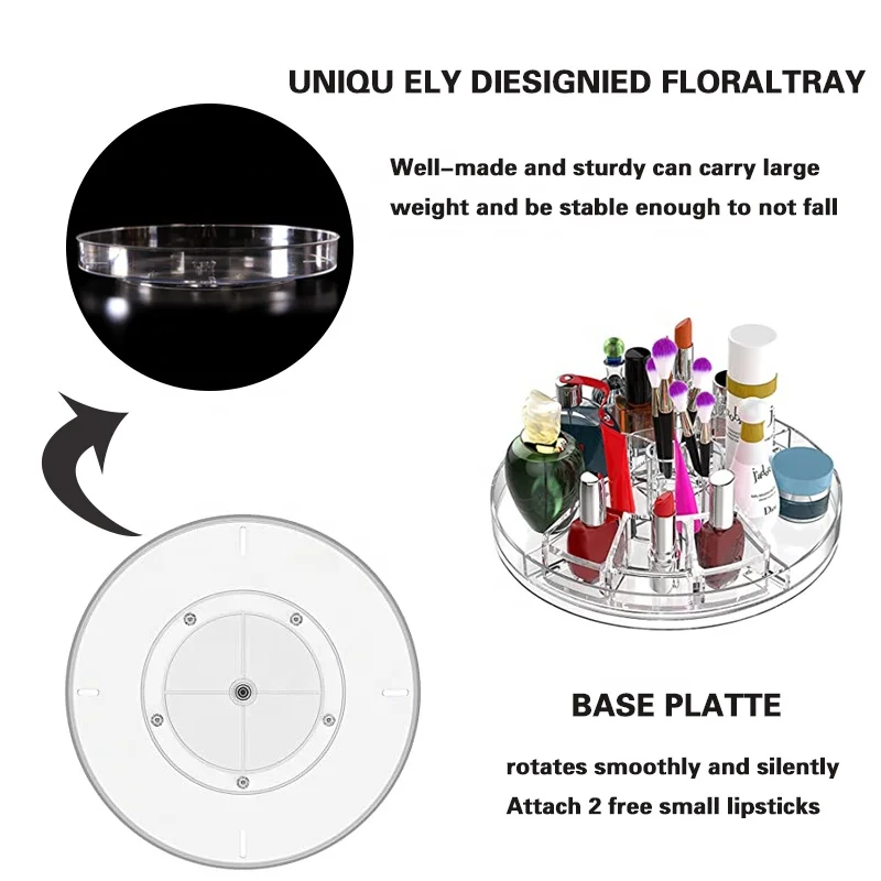 Transparent Acrylic 360 Degree Rotating Adjustable Cosmetic Storage Rotating Makeup Beauty Organizer Acrylic Makeup Organizer